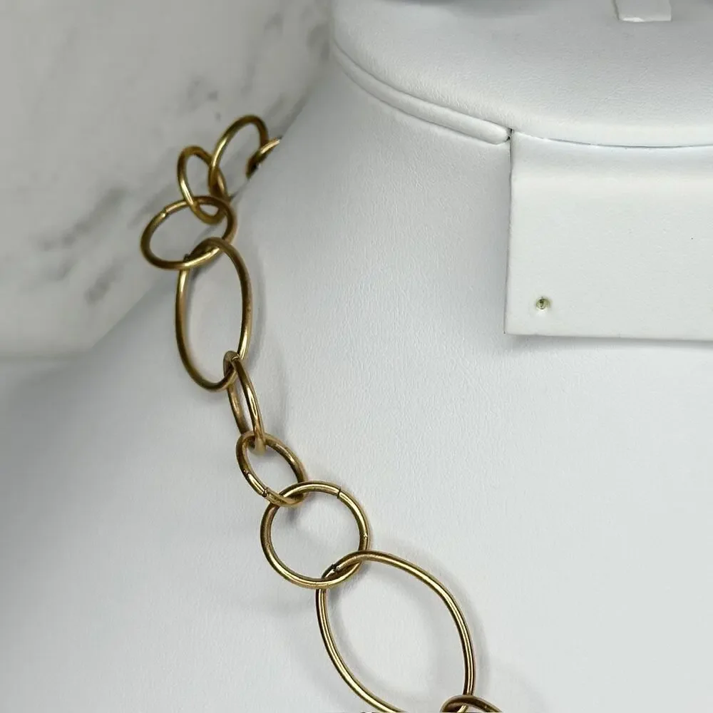 Chico's Vintage Brown Faceted Pendant on Gold Tone Chain Link Necklace
